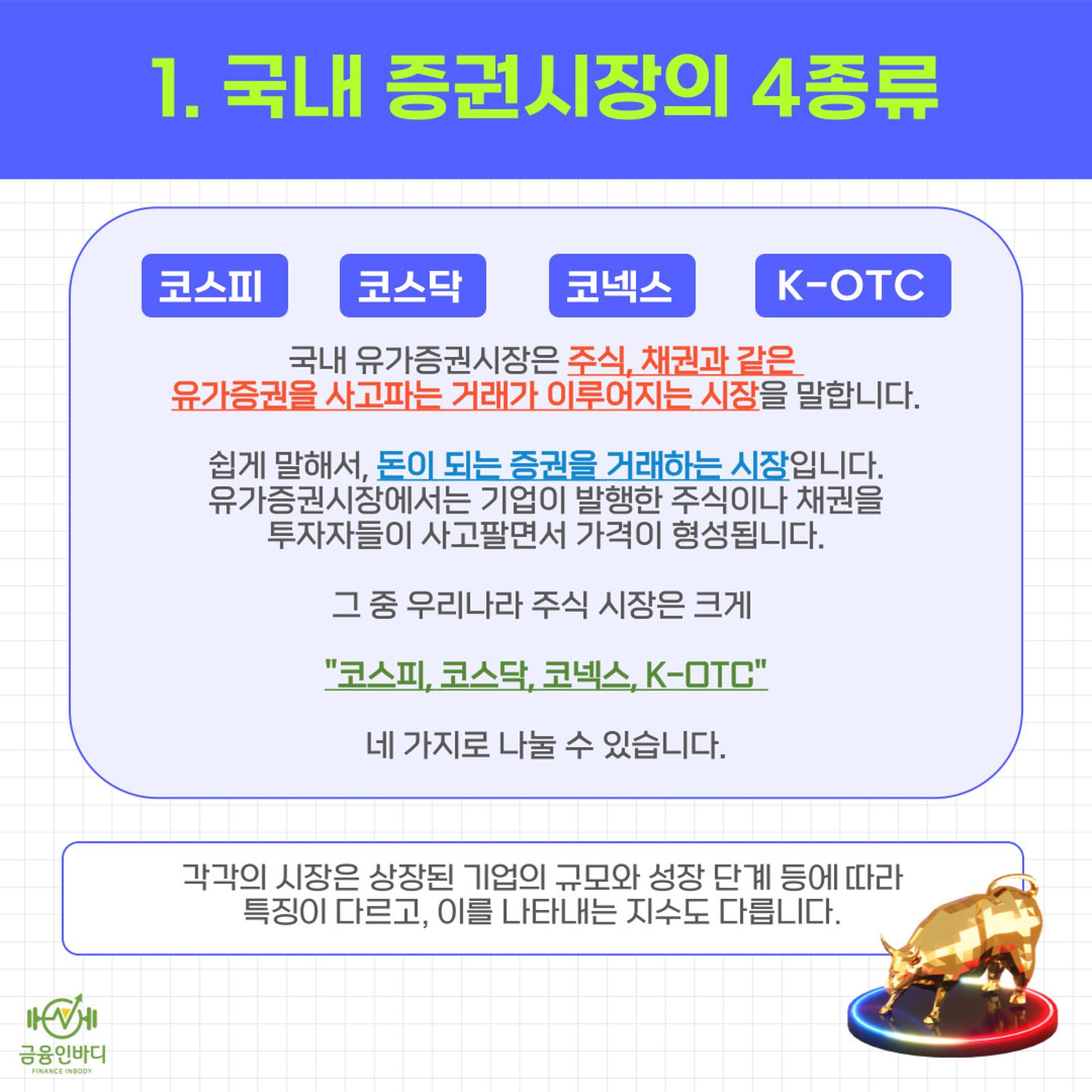 국내 증권시장의 4종류